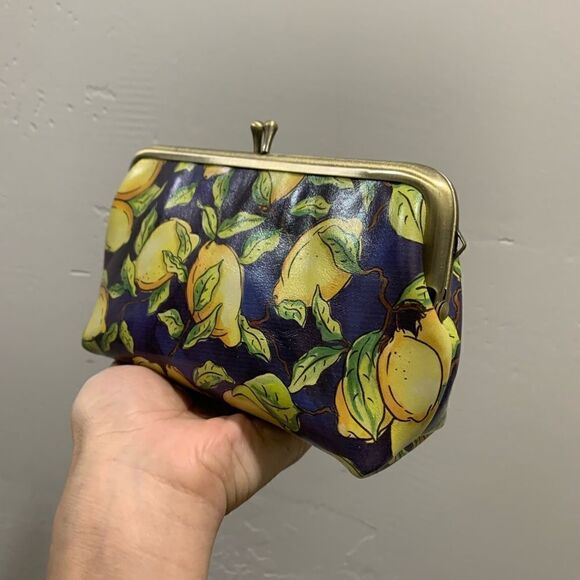 Handmade Cowhide Lemon Print Kisslock Small Clutch/Cosmetic bag/Phone Case - Picture 11 of 13